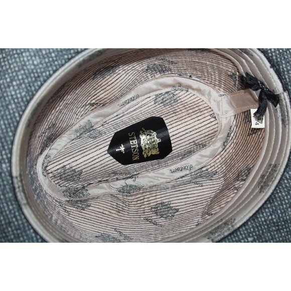 Stetson Tweed Fedora Wool Hat Size 7 1/4  black and white colorful feather - Picture 9 of 10